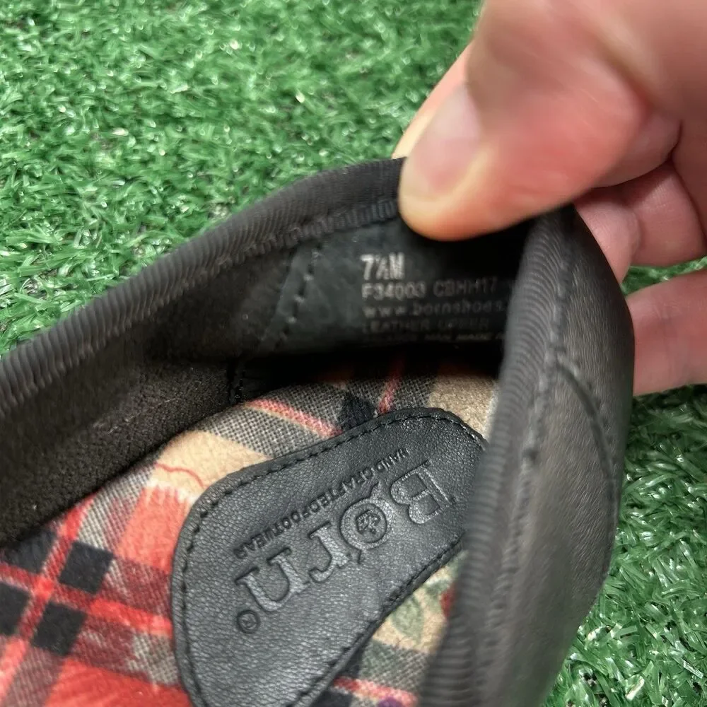 Børn Julianne Black Leather Ballet Flats Women’s Size 7.5 M Plaid Lined Comfort